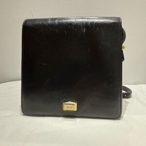 Vintage Bally Black Leather Crossbody Bag with Gold Accent